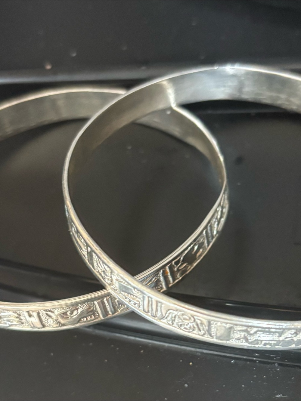 Engraved Classic Silver Bangle Bracelet - Women